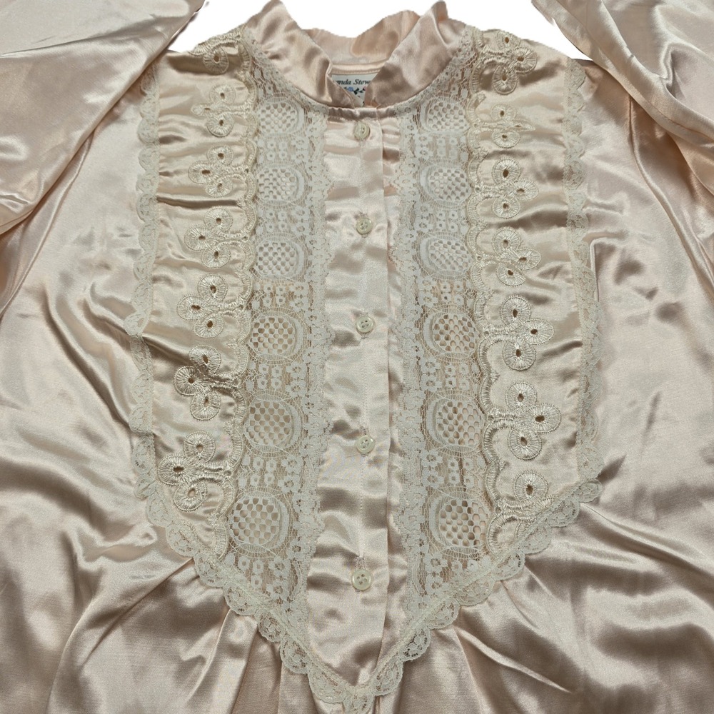 Amanda Stewart Woman Vintage Pale Peachy/Pink Lace Long Sleeve Maxi Nightgown S - Picture 3 of 11